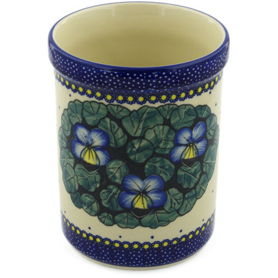 Polish Pottery Utensil Jar 7&quot; Flower In The Grass UNIKAT