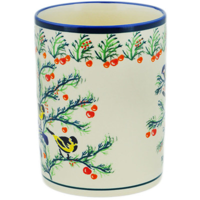 Polish Pottery Utensil Jar 7&quot; Goldfinch Glory UNIKAT