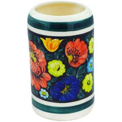 faience Utensil Jar 7&quot; Little Flower Patch Black