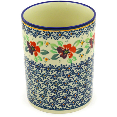 Polish Pottery Utensil Jar 7&quot; Nightingale Flower
