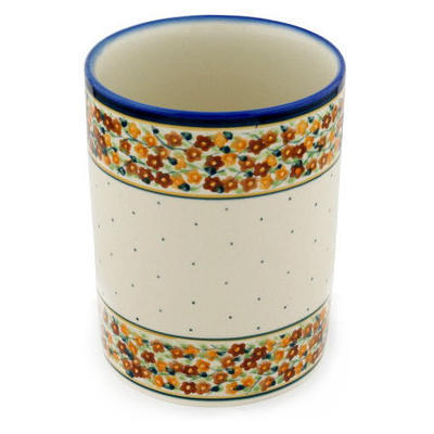 Polish Pottery Utensil Jar 7&quot; Russett Floral