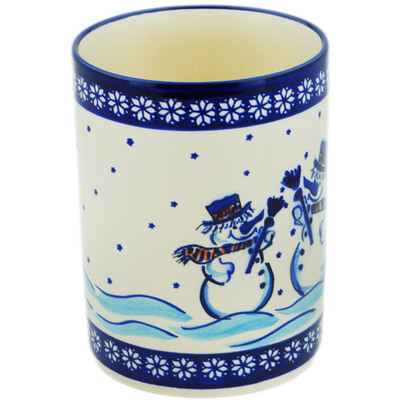 Polish Pottery Utensil Jar 7&quot; Snow Buddies