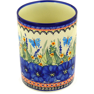 Polish Pottery Utensil Jar 7&quot; Spring Splendor UNIKAT
