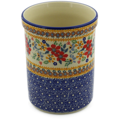 Polish Pottery Utensil Jar 7&quot; Summer Bouquet UNIKAT