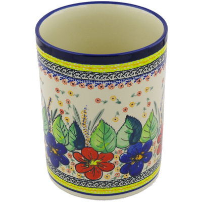 Polish Pottery Utensil Jar 7&quot; Summer Sleandor UNIKAT