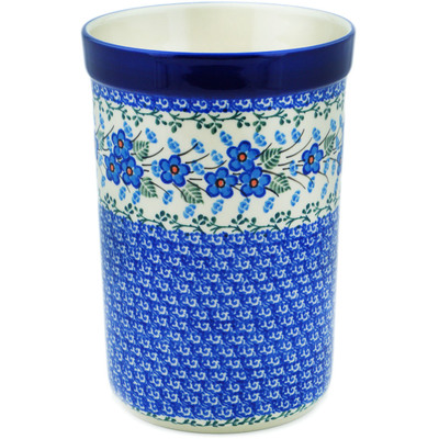 Polish Pottery Utensil Jar 8&quot; Blue Blossom