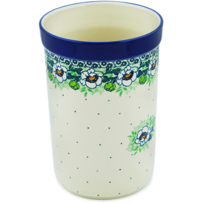 Polish Pottery Utensil Jar 8&quot; Green Flora