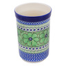 Polish Pottery Utensil Jar 8&quot; Green Pansies UNIKAT