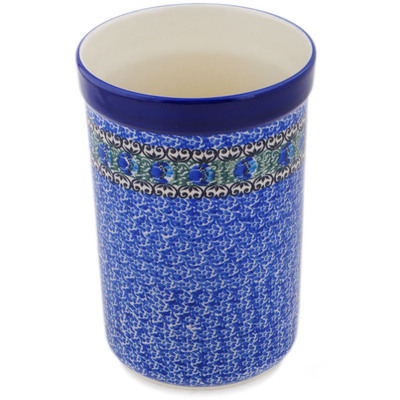Polish Pottery Utensil Jar 8&quot; Peacock Feather