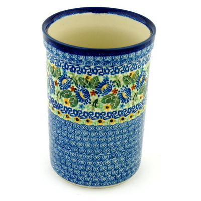 Polish Pottery Utensil Jar 8&quot; Peeking Blooms UNIKAT