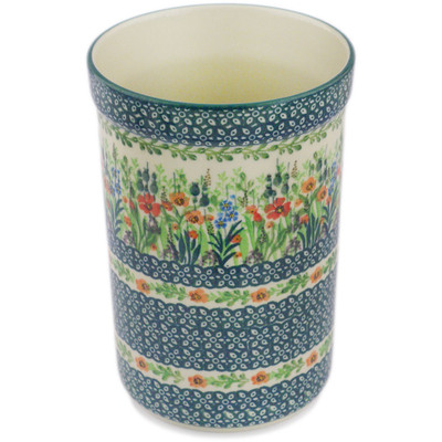 Polish Pottery Utensil Jar 8&quot; Red Garden UNIKAT