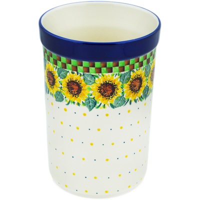 Polish Pottery Utensil Jar 8&quot; Summer Sunflower UNIKAT