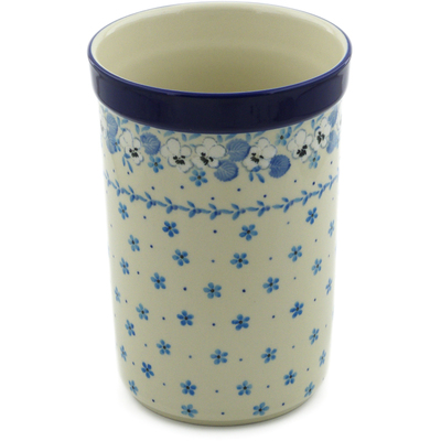 Polish Pottery Utensil Jar 8&quot; White Pansy