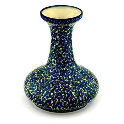 Polish Pottery Vase 10&quot; Blue Daisy Dream UNIKAT