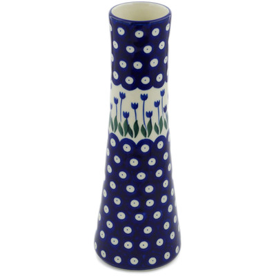 Polish Pottery Vase 10&quot; Blue Tulip Peacock