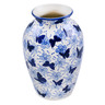 Polish Pottery Vase 10&quot; Cobalt Butterflies UNIKAT