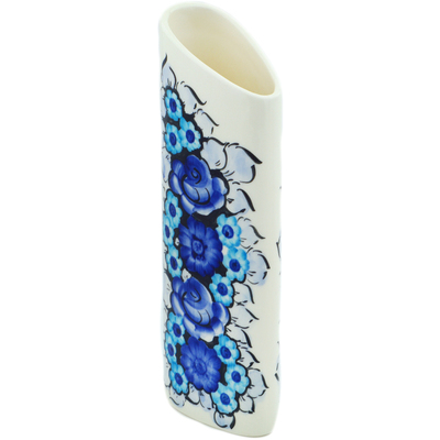 Faience Vase 10&quot; Cobalt Flowers