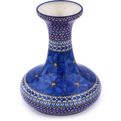 Polish Pottery Vase 10&quot; Cobalt Poppies UNIKAT