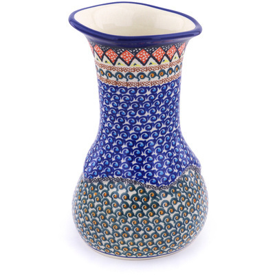 Polish Pottery Vase 10&quot; Coral Diamonds UNIKAT