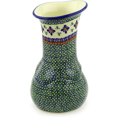 Polish Pottery Vase 10&quot; Gingham Flowers