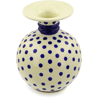 Polish Pottery Vase 10&quot; Peacock Dots