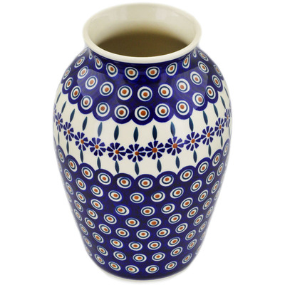 Polish Pottery Vase 10&quot; Peacock