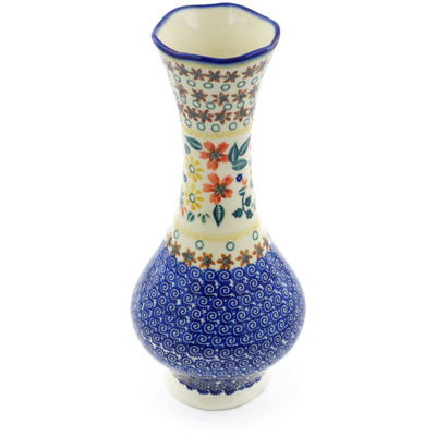 Polish Pottery Vase 10&quot; Red Anemone Meadow UNIKAT