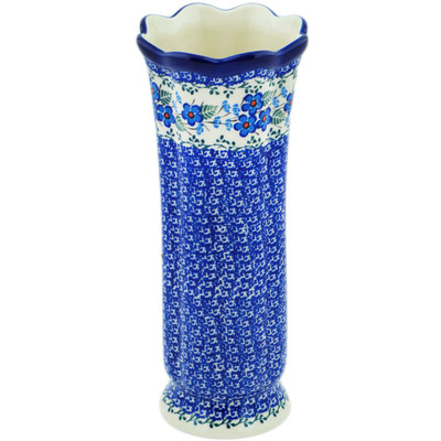 Polish Pottery Vase 11&quot; Blue Blossom