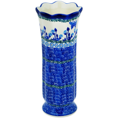 Polish Pottery Vase 11&quot; Blue Butterfly