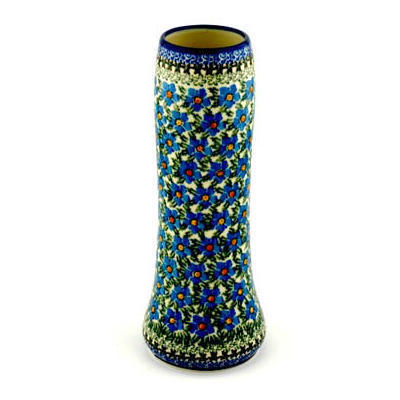 Polish Pottery Vase 11&quot; Blue Daisy Dream UNIKAT