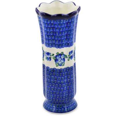 Polish Pottery Vase 11&quot; Blue Poppies