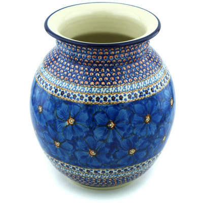 Polish Pottery Vase 11&quot; Blue Poppies UNIKAT