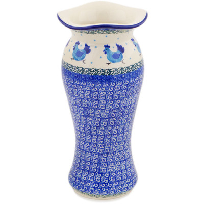 Polish Pottery Vase 11&quot; Chicken Merry-go-round