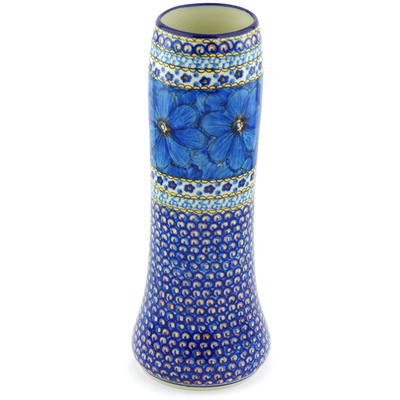 Polish Pottery Vase 11&quot; Cobalt Poppies UNIKAT