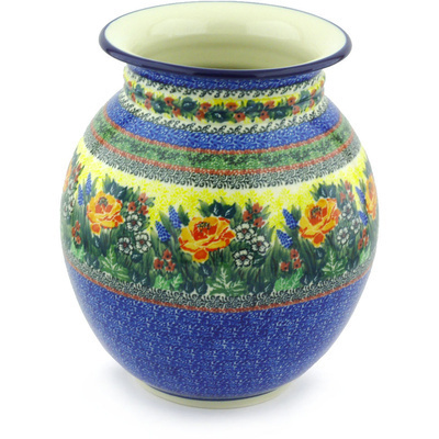 Polish Pottery Vase 11&quot; Copper Rose Meadow UNIKAT