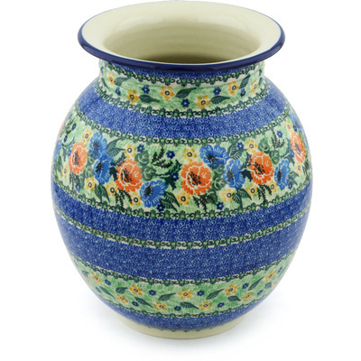 Polish Pottery Vase 11&quot; Dancing Garden UNIKAT