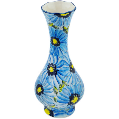 Polish Pottery Vase 11&quot; Feeling Blue UNIKAT