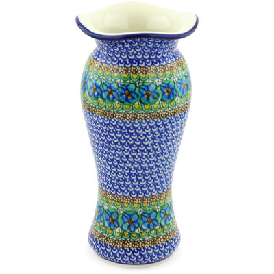 Polish Pottery Vase 11&quot; Mardi Gras UNIKAT