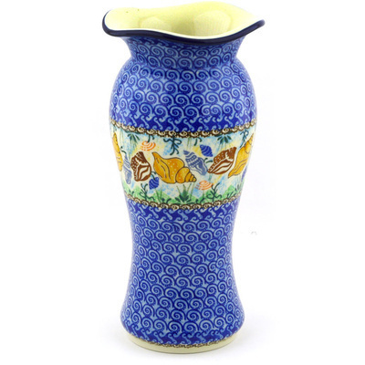 Polish Pottery Vase 11&quot; Ocean Whisper UNIKAT