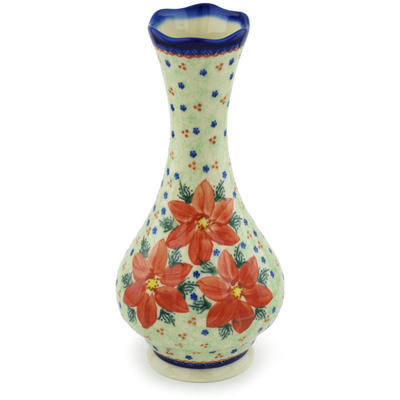 Polish Pottery Vase 11&quot; Poinsettia UNIKAT