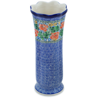 Polish Pottery Vase 11&quot; Red Poppy Burst UNIKAT