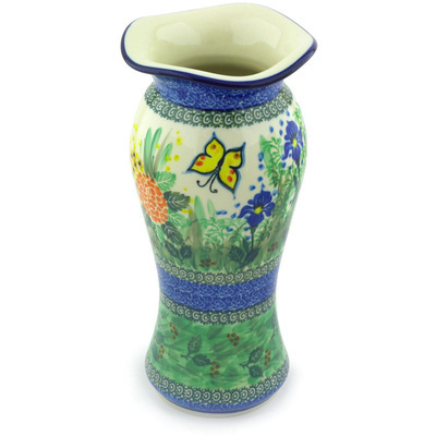 Polish Pottery Vase 11&quot; Spring Garden UNIKAT