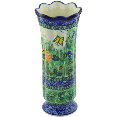 Polish Pottery Vase 11&quot; Spring Garden UNIKAT