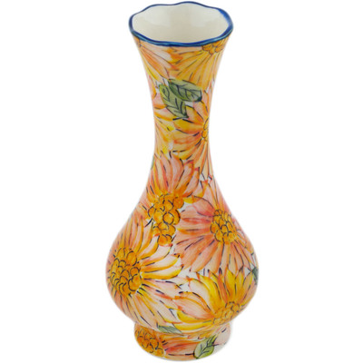 Polish Pottery Vase 11&quot; Sun-ray Flowers