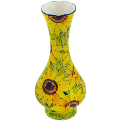 Polish Pottery Vase 11&quot; Sunflower Splendor
