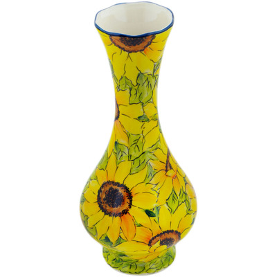 Polish Pottery Vase 11&quot; Sunflower Splendor UNIKAT