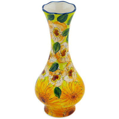 Polish Pottery Vase 11&quot; Sunshine On My Flowers
