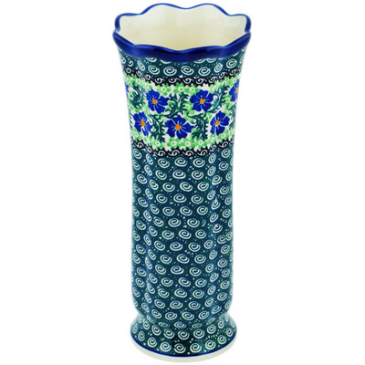 Polish Pottery Vase 11&quot; Swirling Emeralds