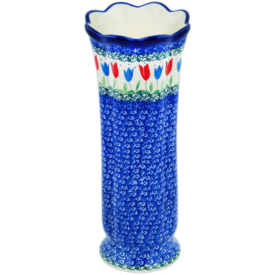 Polish Pottery Vase 11&quot; Tulip Fever