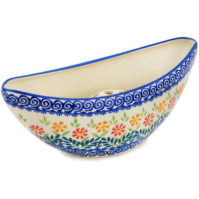 Polish Pottery Vase 11&quot; Wave Of Flowers